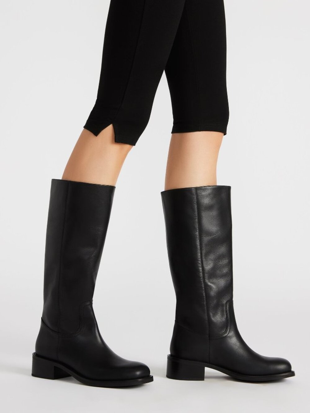 Steve Madden Riggs Boot in Black leather knee high cowboy riding boots